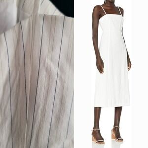 Theory White Linen Blend Pinstripe Sleeveless Casual Midi Dress Square Neck Sz 2
